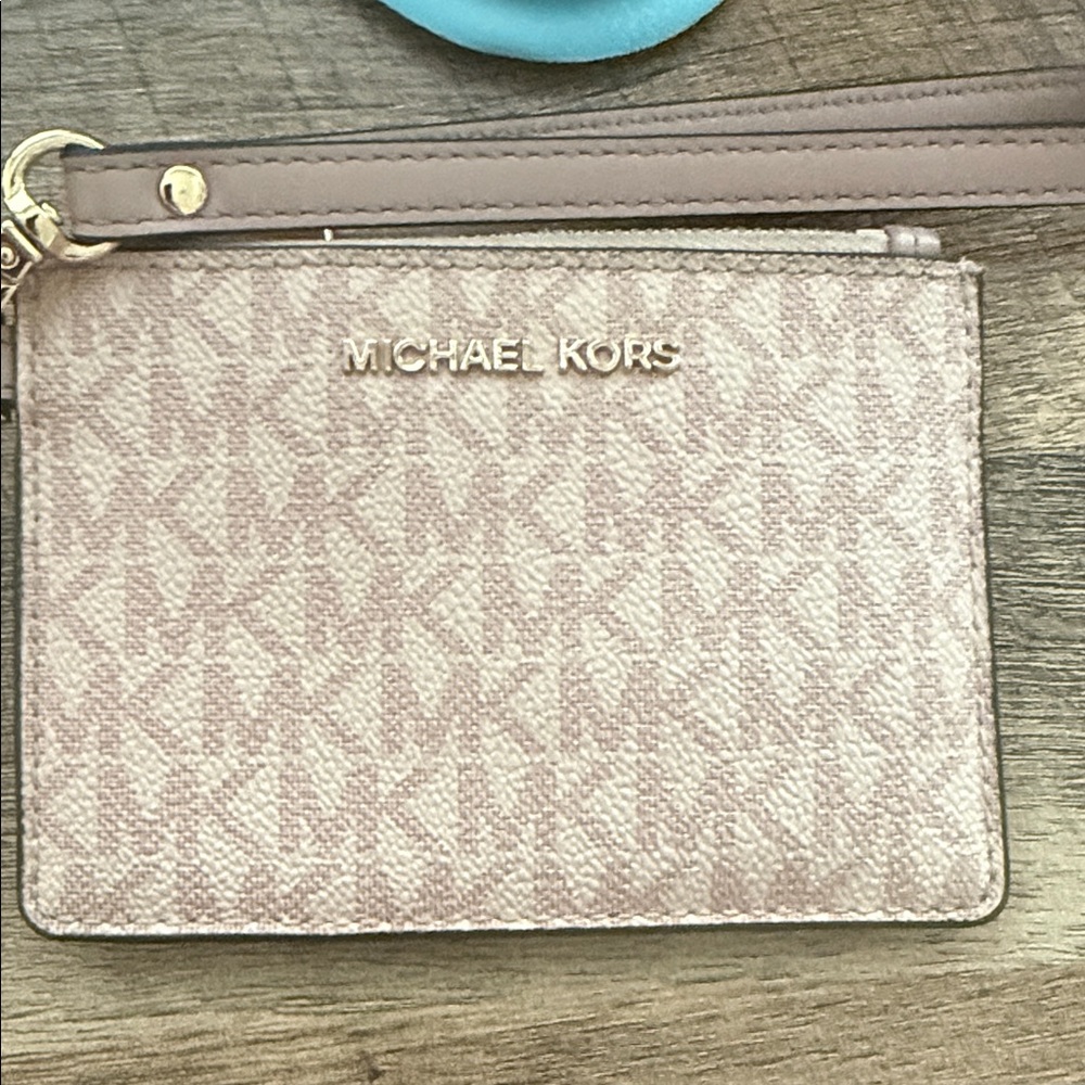 Michael Kors Blush Signature Wristlet Card Case with Removable Strap